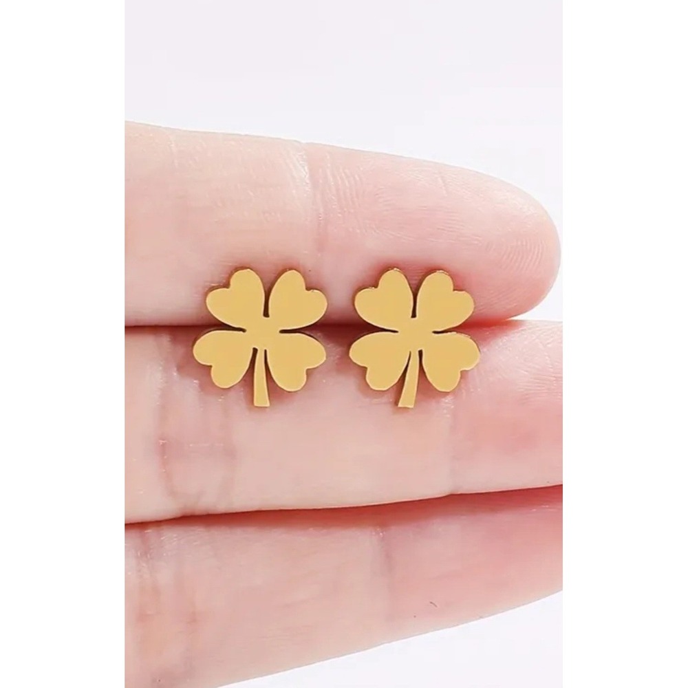 Gold Four Leaf Clover Stud Earrings Minimalist Shamrock Lucky Charm Jewelry